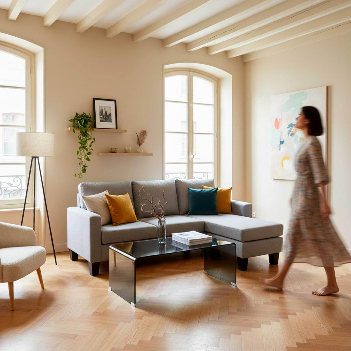 SOFA 3-Sitzer, Grau - Grau, Textil (128/85/192cm) - Oviala