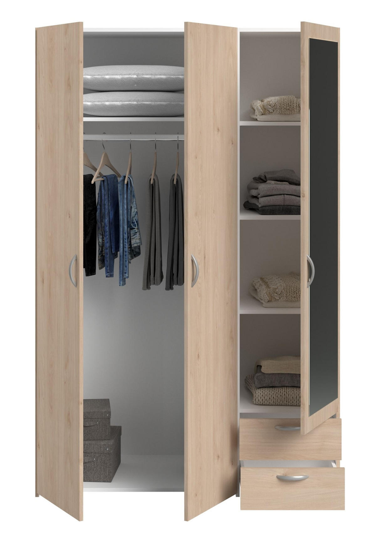 KLEIDERSCHRANK 3-trg. mit Spiegel Parisot Daily 14 Dekor Eiche Jackson - Eichefarben, Kunststoff (120/185/51cm) - 58aufmkessel