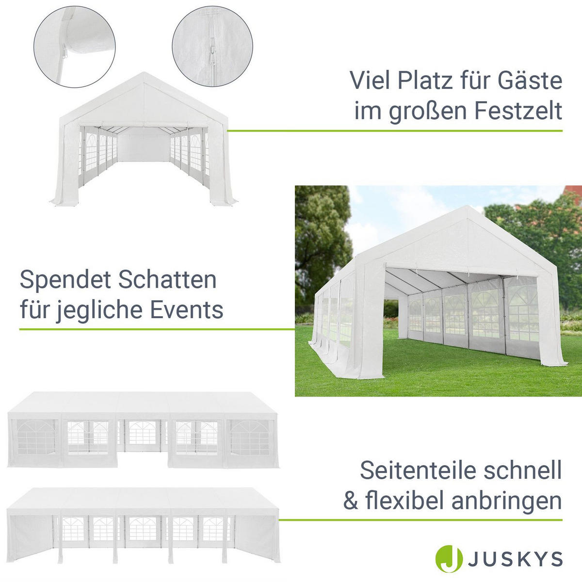 FESTZELT Partyzelt Gala weiß 4x10 m - Weiß, Kunststoff (400/300/1000cm) - Juskys
