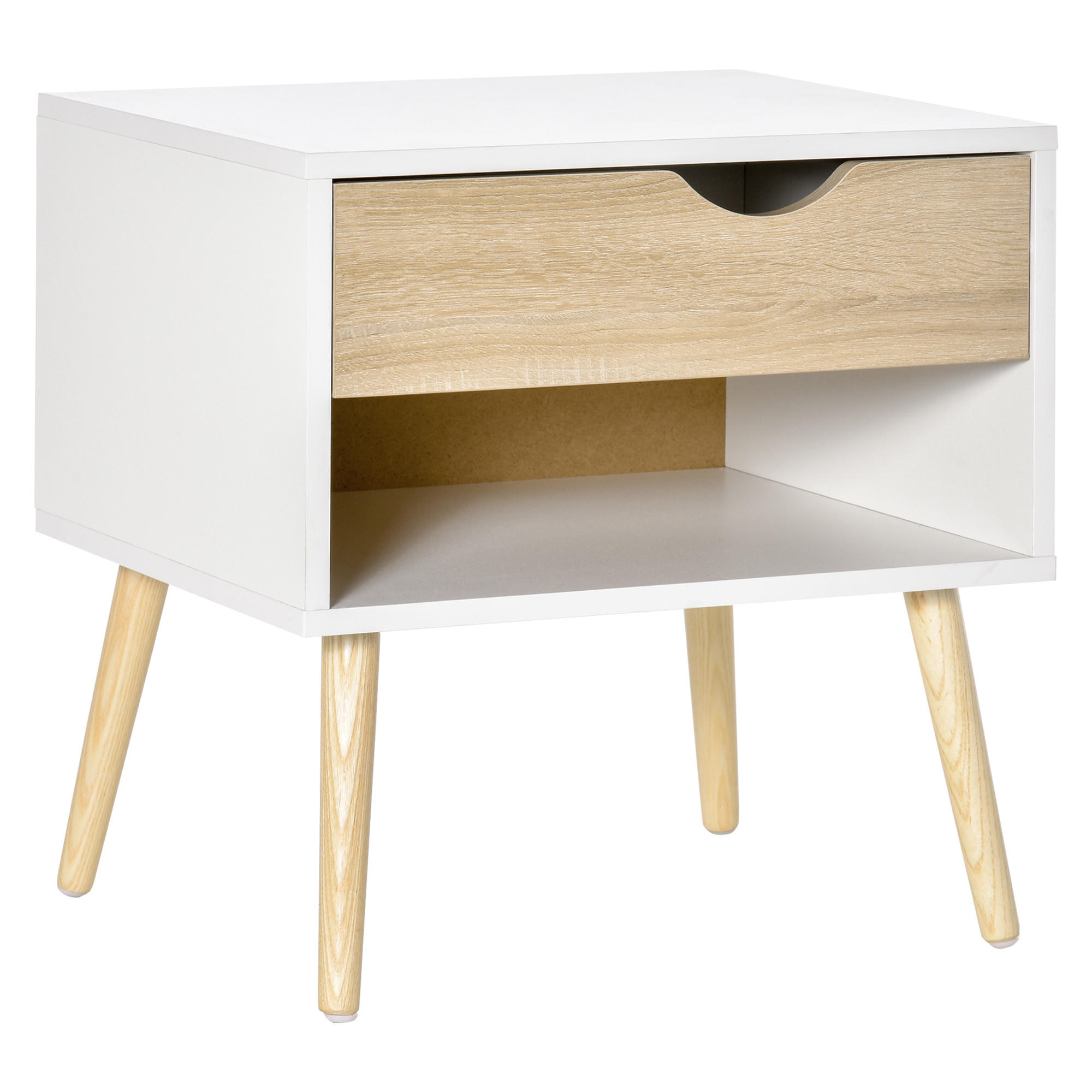 NACHTTISCH Weiß Natur Holz mit Schublade und offenem Fach - Eichefarben, Holzwerkstoff (50/51/39cm) - PANGIVO