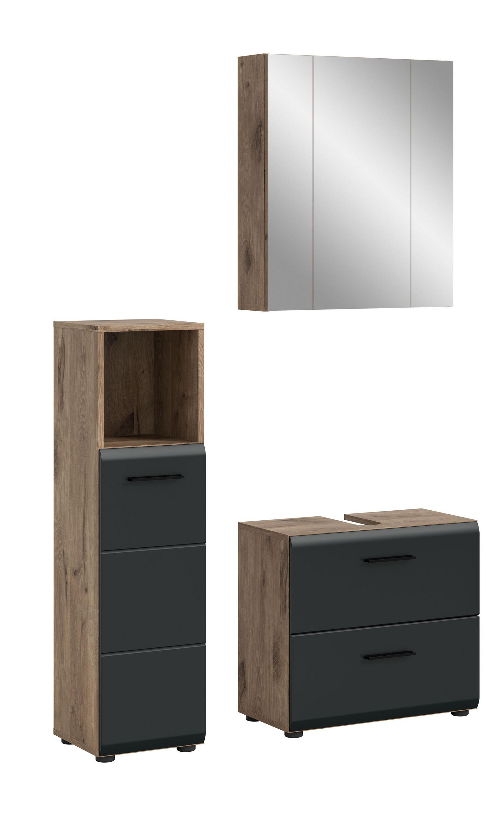 BADEZIMMER Alba 3-tlg. (B/H/T: ca. 105/185/30 cm) in Nox Oak /schwarz matt - Eichefarben, Holz (105/185/30cm)