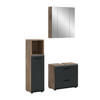 BADEZIMMER Alba 3-tlg. (B/H/T: ca. 105/185/30 cm) in Nox Oak /schwarz matt - Eichefarben, Holz (105/185/30cm)