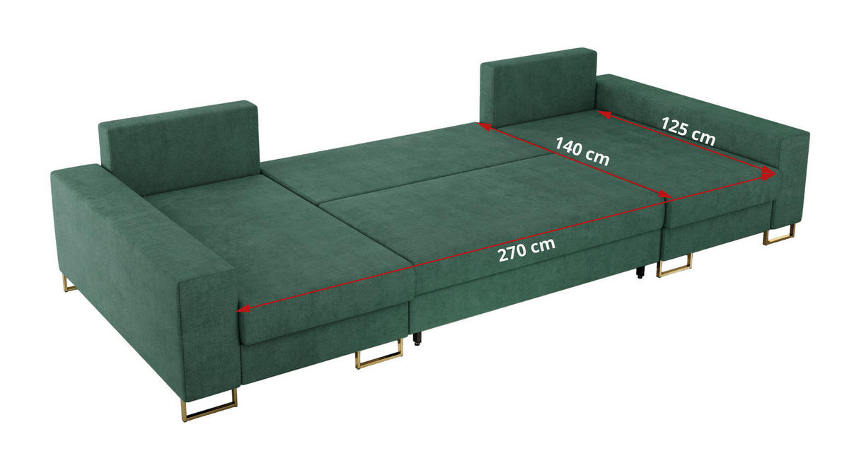 WOHNLANDSCHAFT DORIAN U Struktur Grün - Goldfarben/Grün, Textil/Metall (312/95/138cm) - MKS