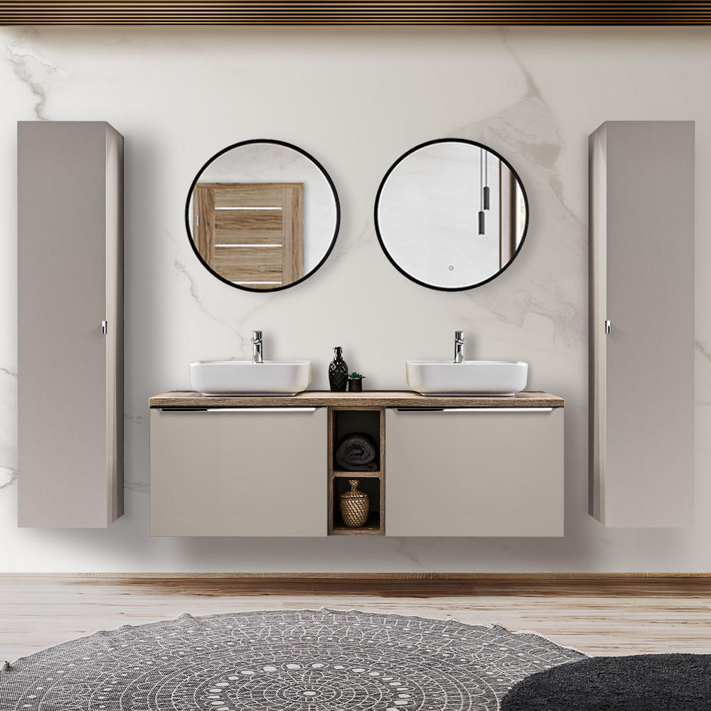 BADMÖBEL-SET 10-TLG. Puebla-56 - Beige, Holzwerkstoff (230/200/46cm) - Lomado