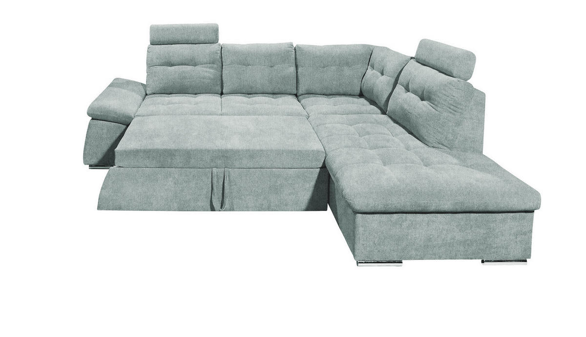 ECKSOFA mit Schlaffunktion, verstellbare Armlehne und Kopfstützen - Chromfarben/Blau, Textil (219/260cm) - ed exciting design