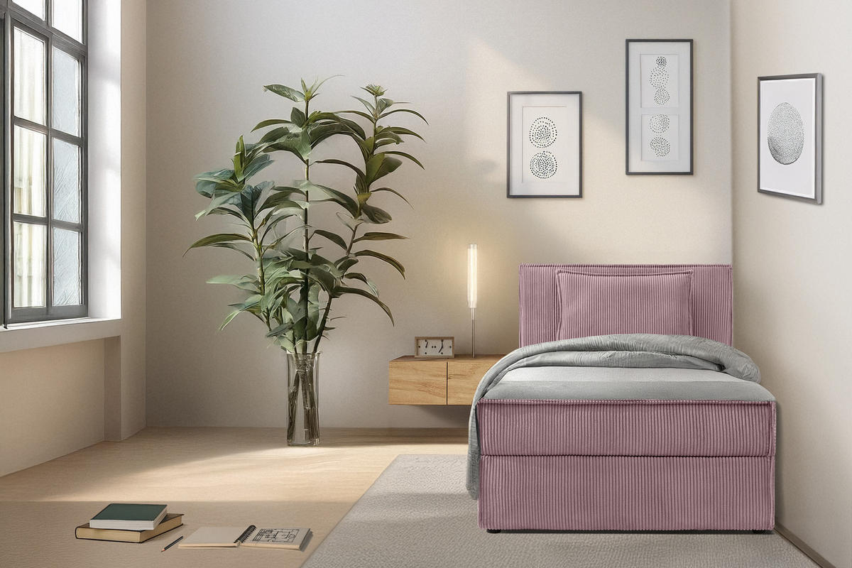 BOXSPRINGBETT ROTI Einzelbett, hellviolett - Violett/Schwarz, Holz/Holzwerkstoff (80/200cm) - KONSIMO®