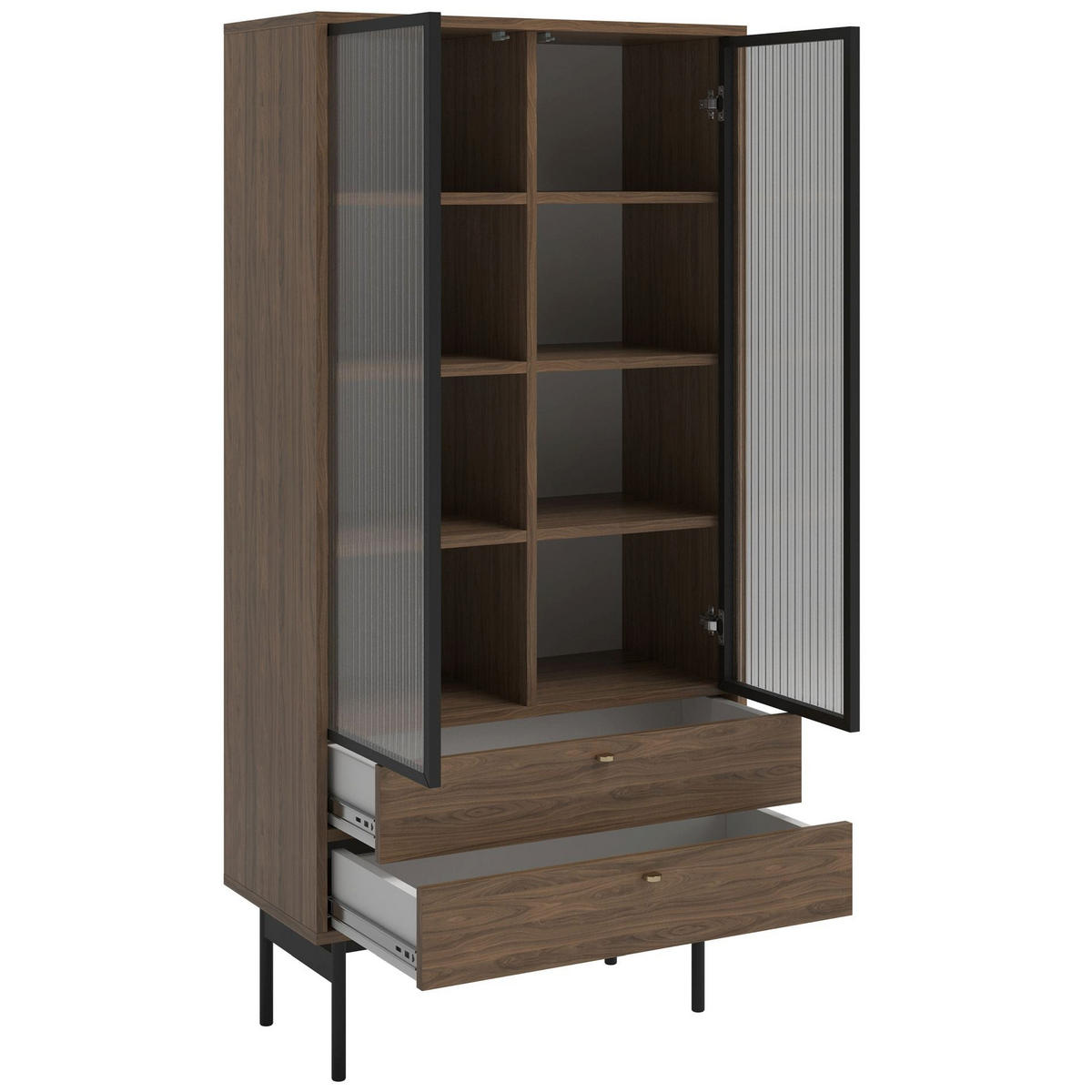 VITRINE Olar Holzoptik Carini Nussbaum 85 cm - Goldfarben/Schwarz, Holzwerkstoff/Metall (85/179/41cm) - Selsey