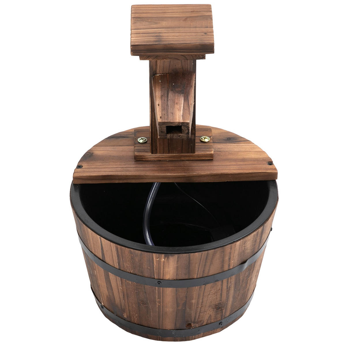SPRINGBRUNNEN DE-10092 mit Holzeimer und Hahn, elektrisch Verkohlt - Naturfarben, Holz (27/27/37cm) - ComfortXL