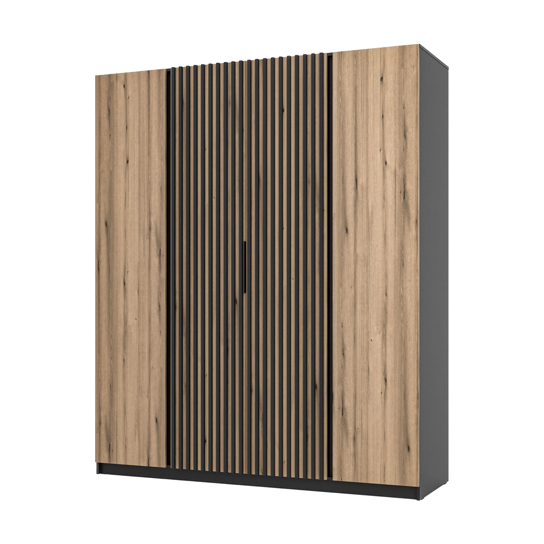 DREHTÜRENSCHRANK CAGLIARI 200/239/61,9cm 4-türig Schwarz - Goldfarben/Schwarz, Holzwerkstoff (200/239/61.9cm) - MASSENO