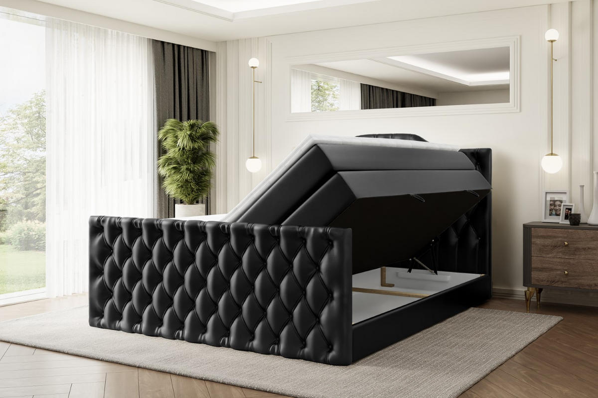 BOXSPRINGBETT VILA-1-Z KING - 160x200 - H3/H4 - Schwarz Hochglanz - Schwarz Hochglanz, Holzwerkstoff (160/200cm) - ALTDECOR