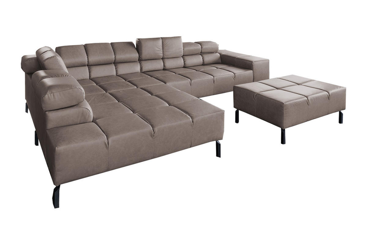 ECKSOFA NELSON Dunkelbraun Leder - Dunkelbraun/Schwarz, Leder/Metall (321/216cm) - KAWOLA