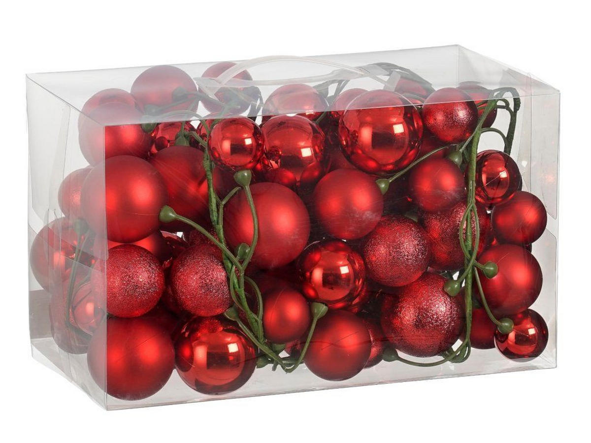 WEIHNACHTSGIRLANDEN-SET 80-teiliges mit Kugeln 4, 5, 6 cm rot, 180 cm - Rot, Kunststoff (6/6/180cm) - LAALU