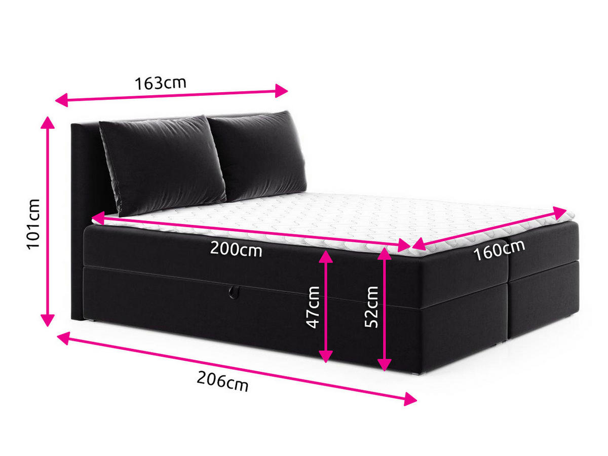 BOXBETT Egro - 160x200 - schwarz (Kronos 07, Velvet) - Schwarz, Holz/Holzwerkstoff (160/200cm) - Sofnet