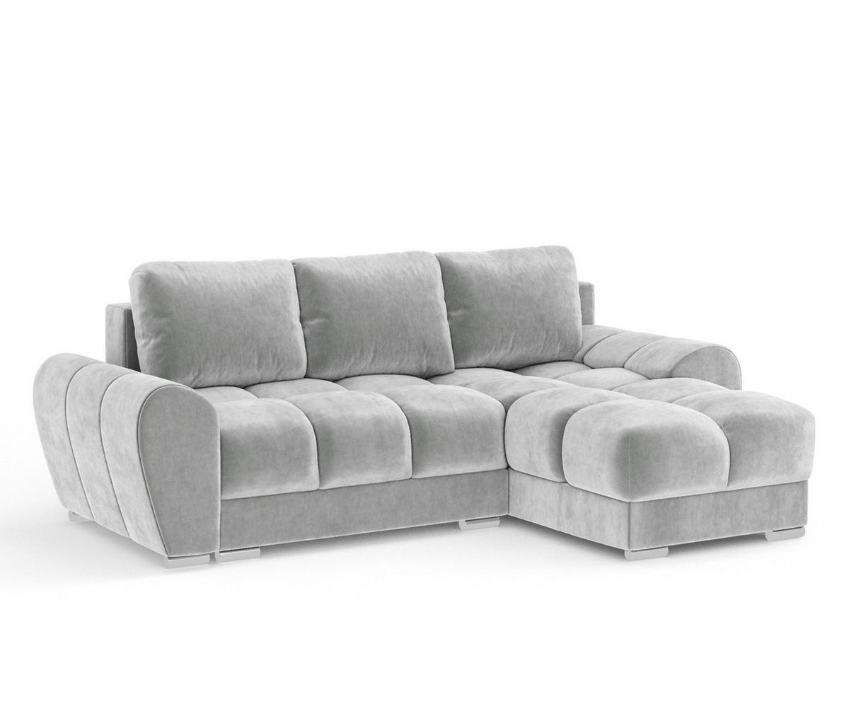 ECKSOFA MIT SCHLAFFUNKTION Peebles Creme Samtstoff - Chromfarben/Creme, Holz/Holzwerkstoff (256/175cm) - Maison de Reve