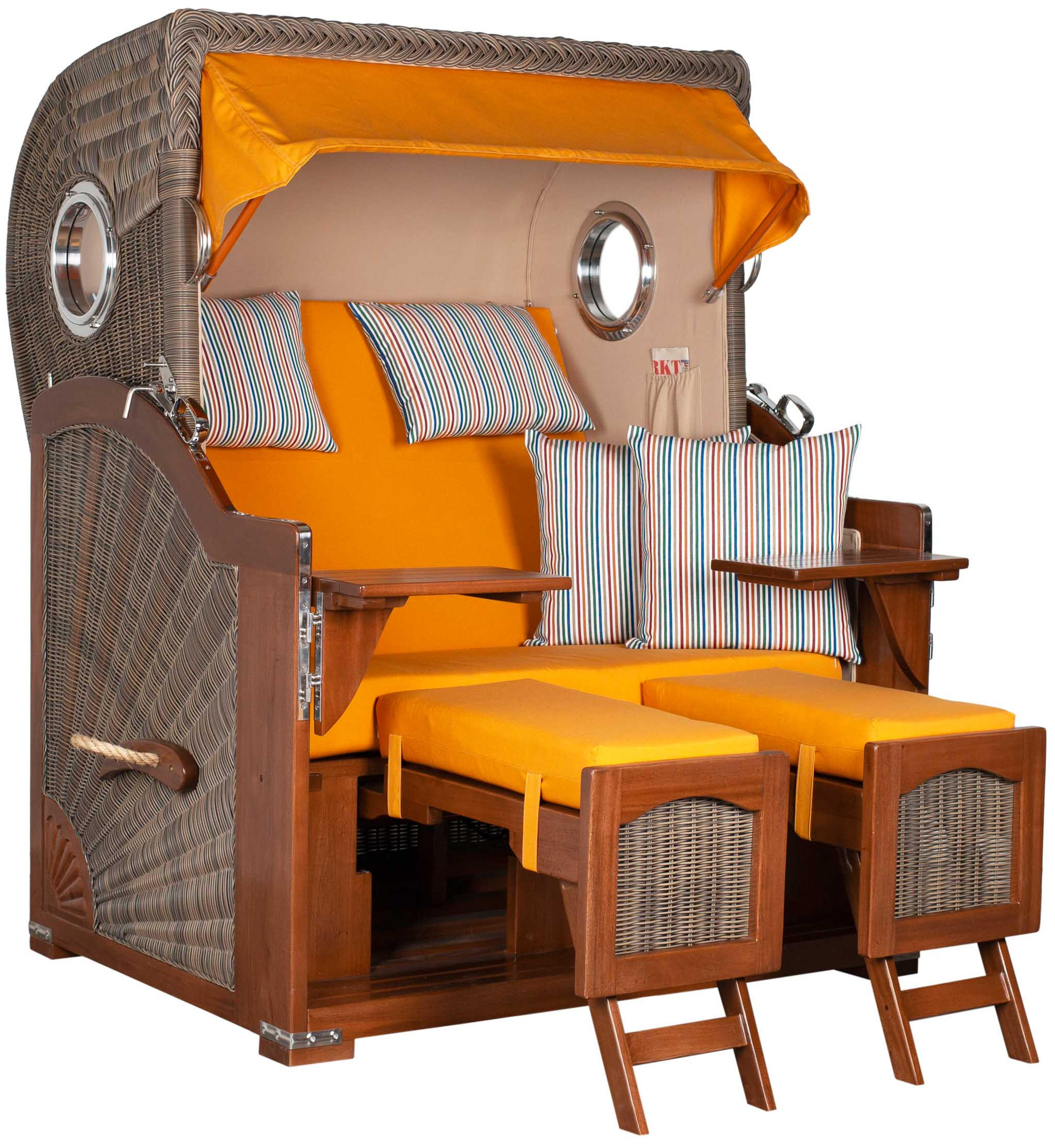 STRANDKORB 2-Sitzer Düne Mahagoni - Gelb/Braun, Holz/Metall (125/170/80cm) - Mr. Deko