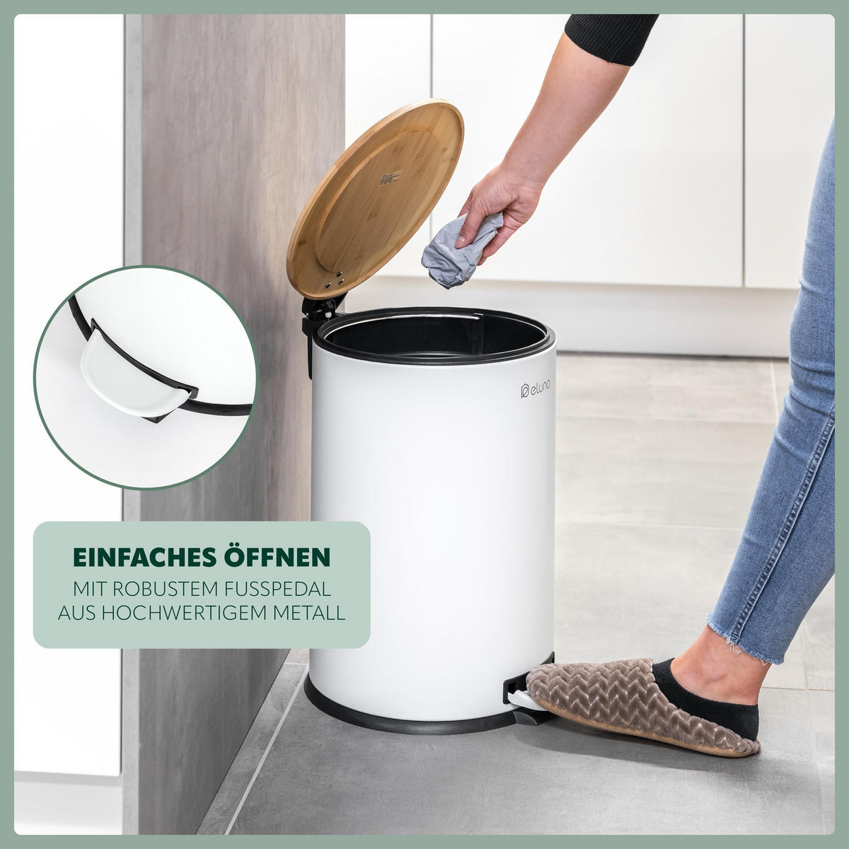 ABFALLEIMER 20 Liter, weiß, Metall - Weiß, Metall (30.5/43.5/39.5cm) - eluno