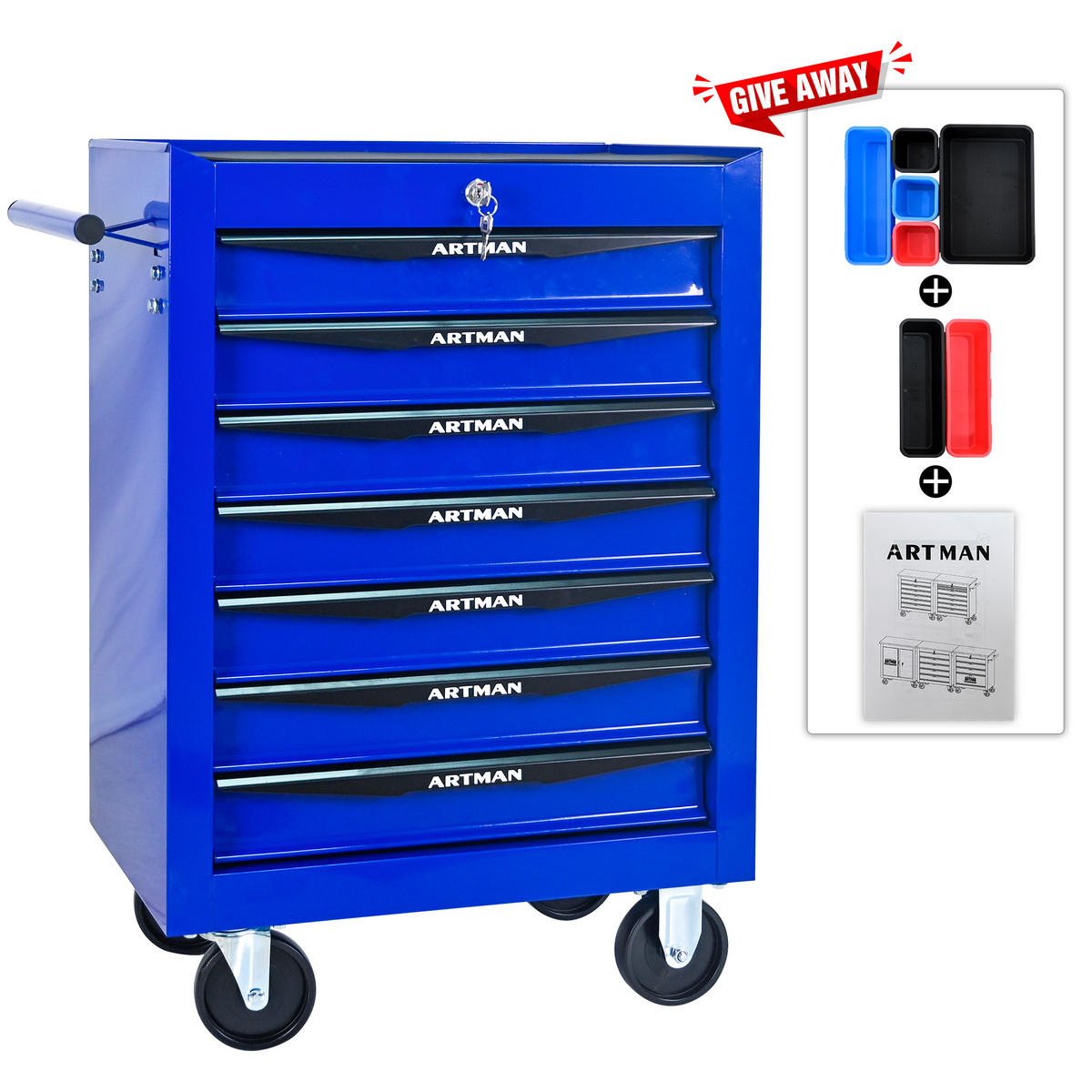 KOMBINATIONSKOFFER – 7 Schubladen, 508 mm (20 Zoll), mit 7 Schubladen, Farbgebung in Schwarz und Blau. - Multicolor, Metall (33/77.5/60cm) - DCA
