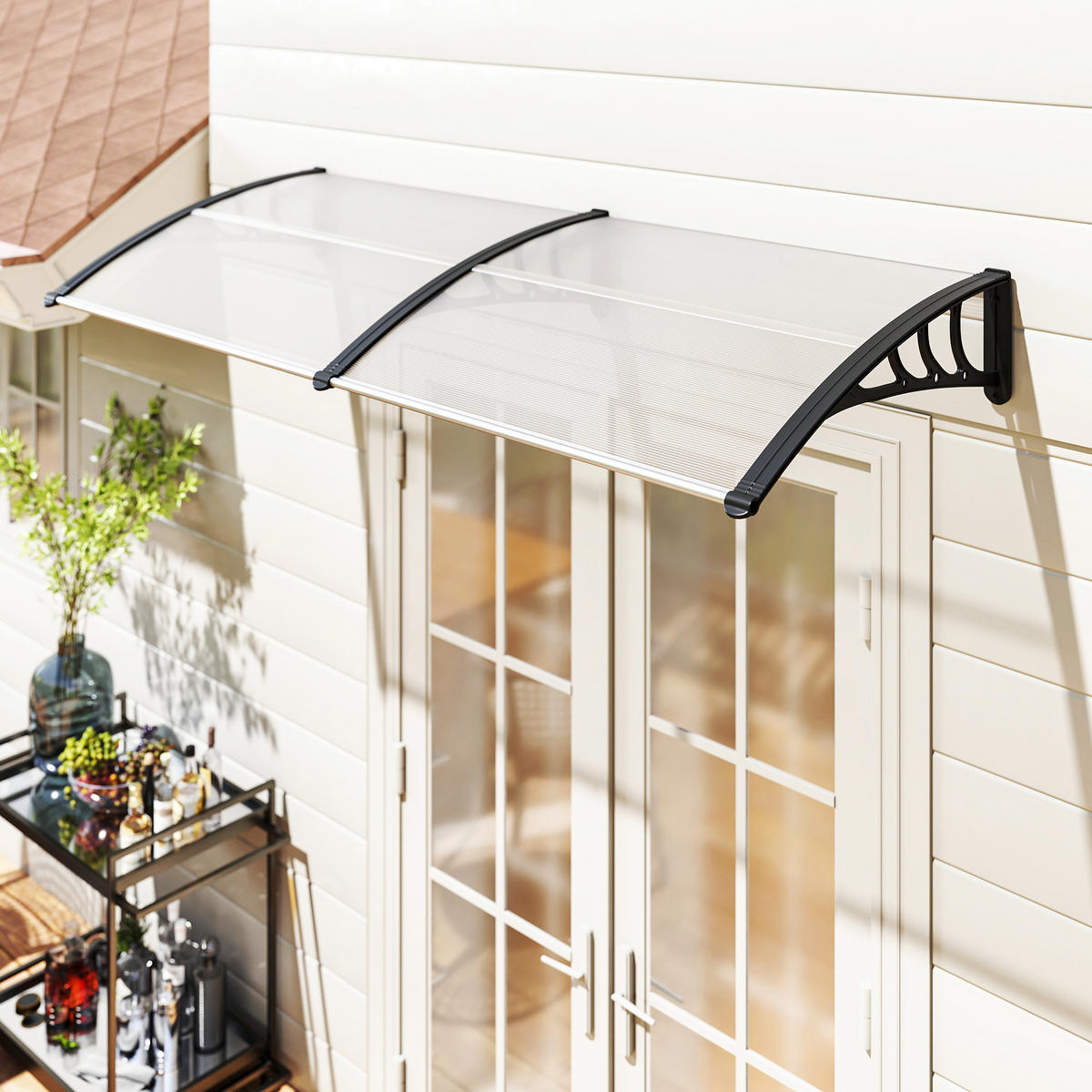 PULTVORDACH Vordach für Haustür 75x195x23 cm 5mm Polycarbonat Alu Transparent - Multicolor, Kunststoff (195/23/75cm) - Outsunny