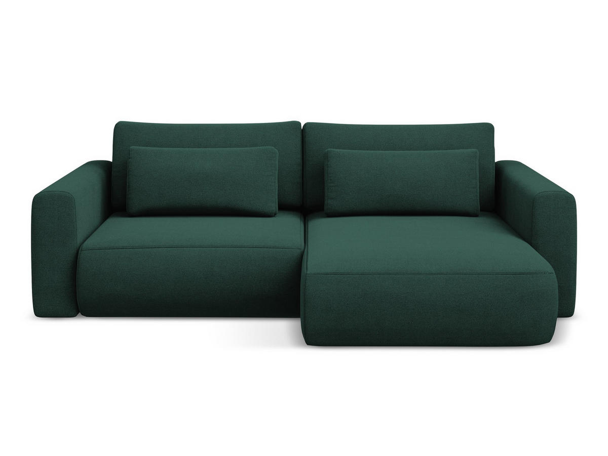 ECKSOFA mit Schlaffunktion Strukturstoff Stoff Grün - Dunkelgrün/Schwarz, Kunststoff/Textil (240/149cm) - Makamii