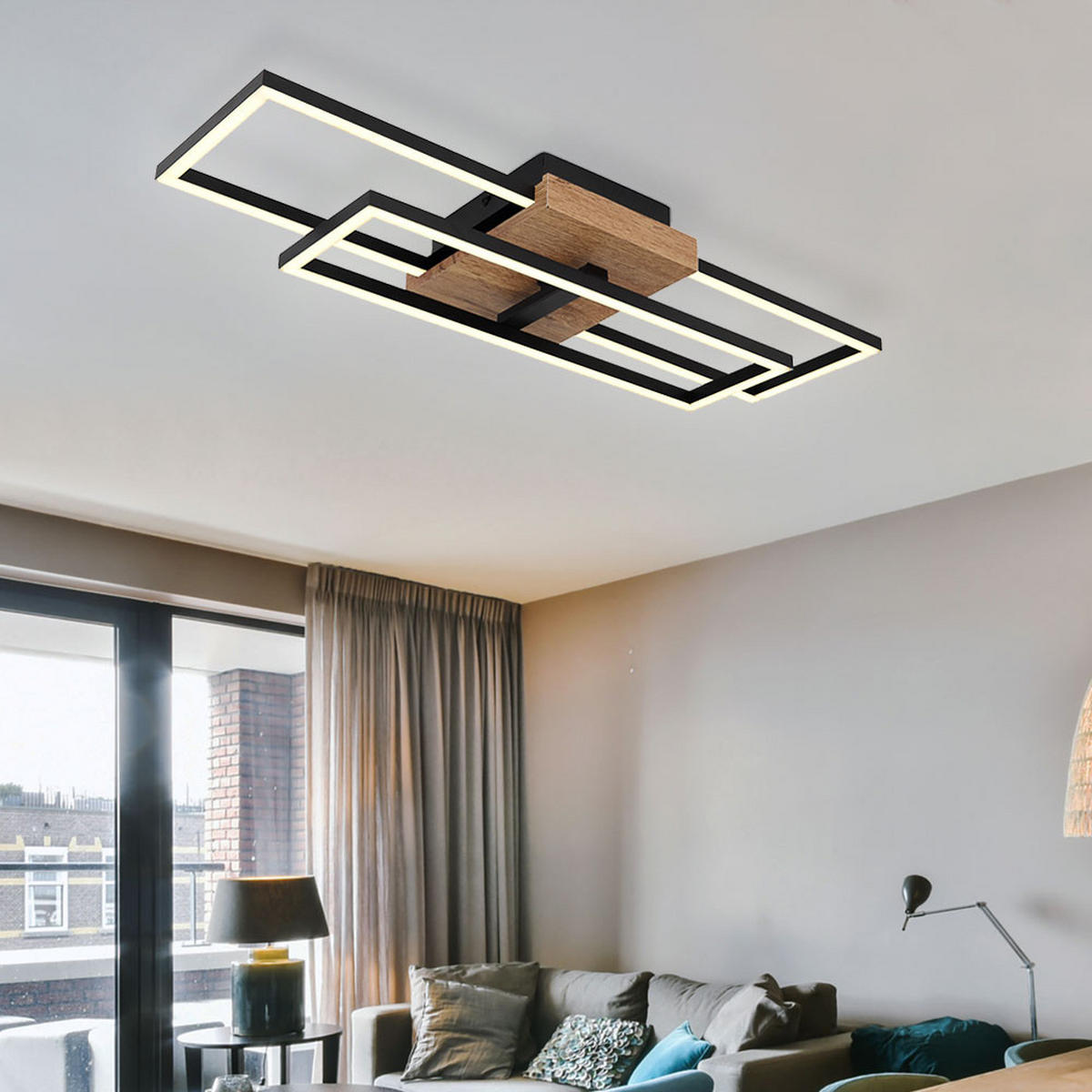 LED DECKENLEUCHTE Kendra Holzoptik Schwarz - Schwarz, Metall (60/15/10cm) - Globo Lighting