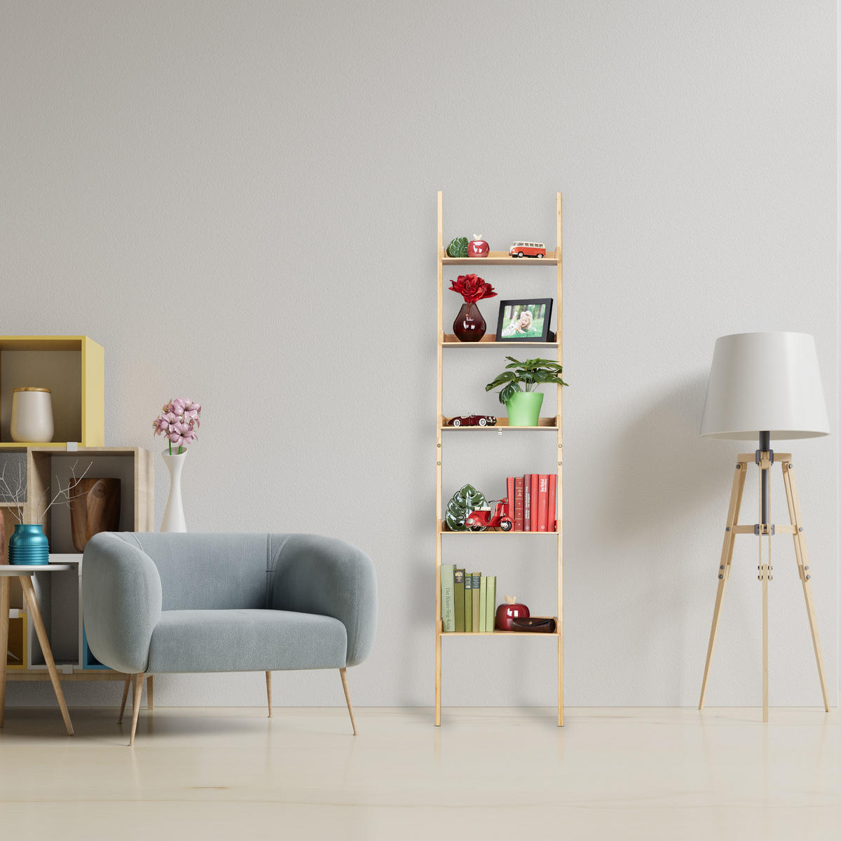 LEITERREGAL - Hellbraun, Holz (45/190/40cm) - Relaxdays