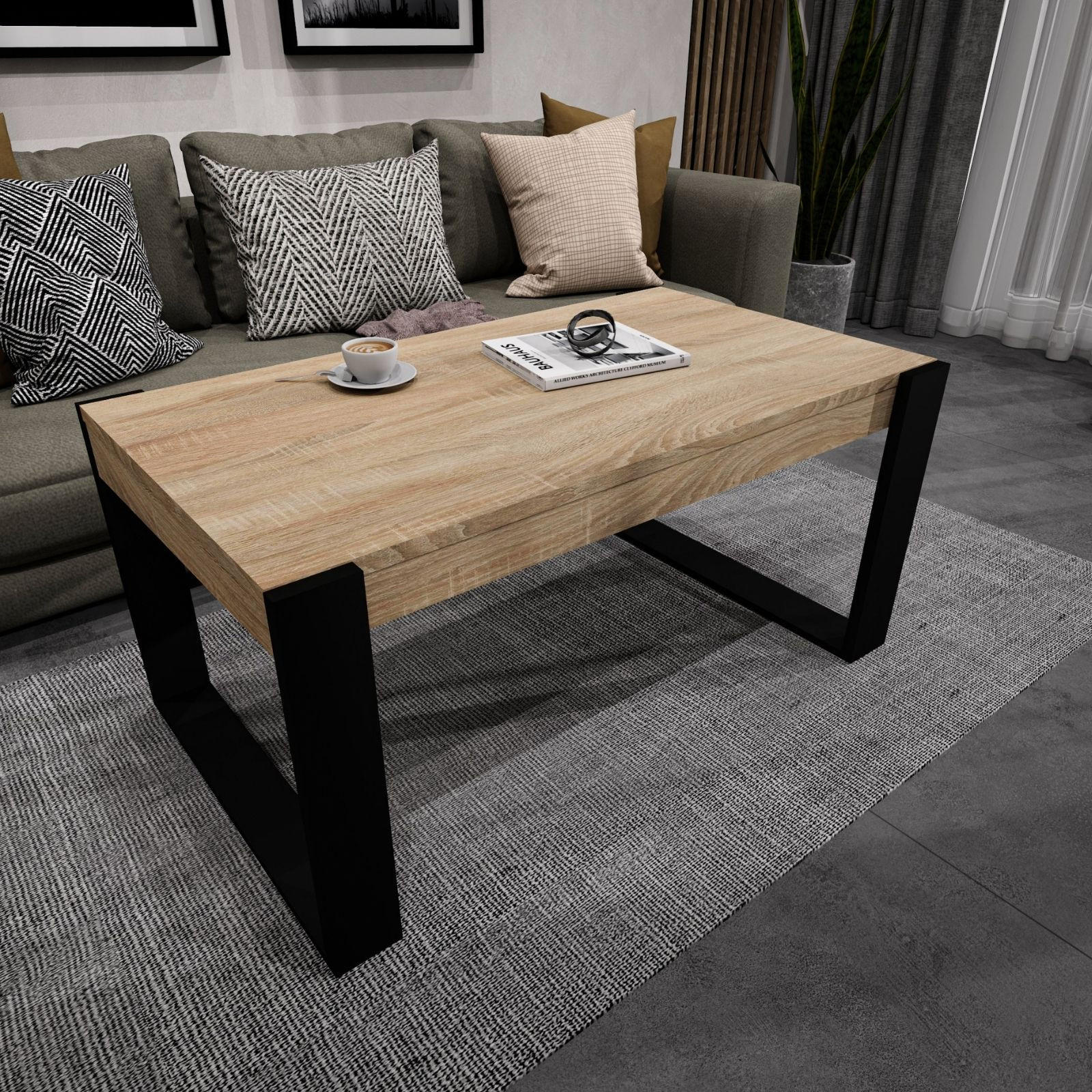 COUCHTISCH Karo II 92/44/54 - Schwarz/Sonoma Eiche, Holzwerkstoff (54/92/44cm) - RAUMHIRSCH FURNITURE