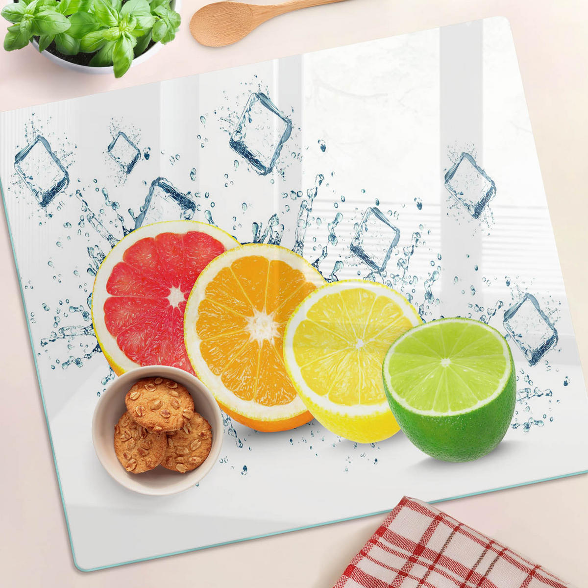 GLASPLATTE 60x52 cm Zitrusfrüchte - Multicolor, Glas (60/0.4/52cm) - TULUP