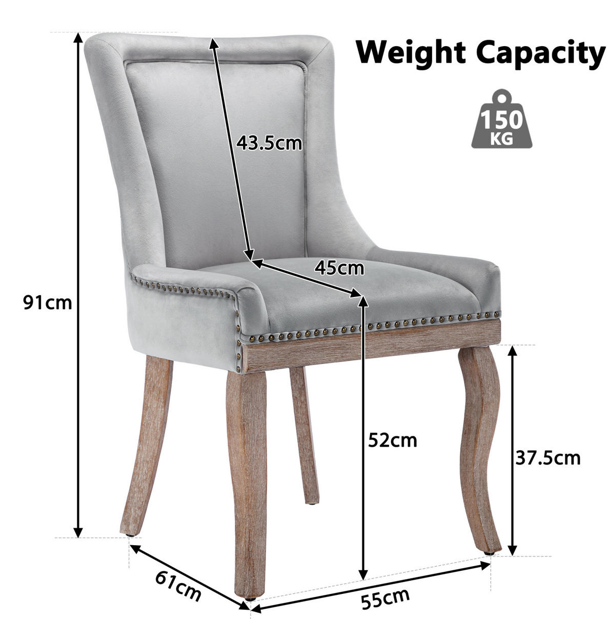 ESSZIMMERSTUHL gepolstert Samt Grau mit Massivholzrahmen 2er-Set - Grau, Holz (61/91/55cm) - Meubliv