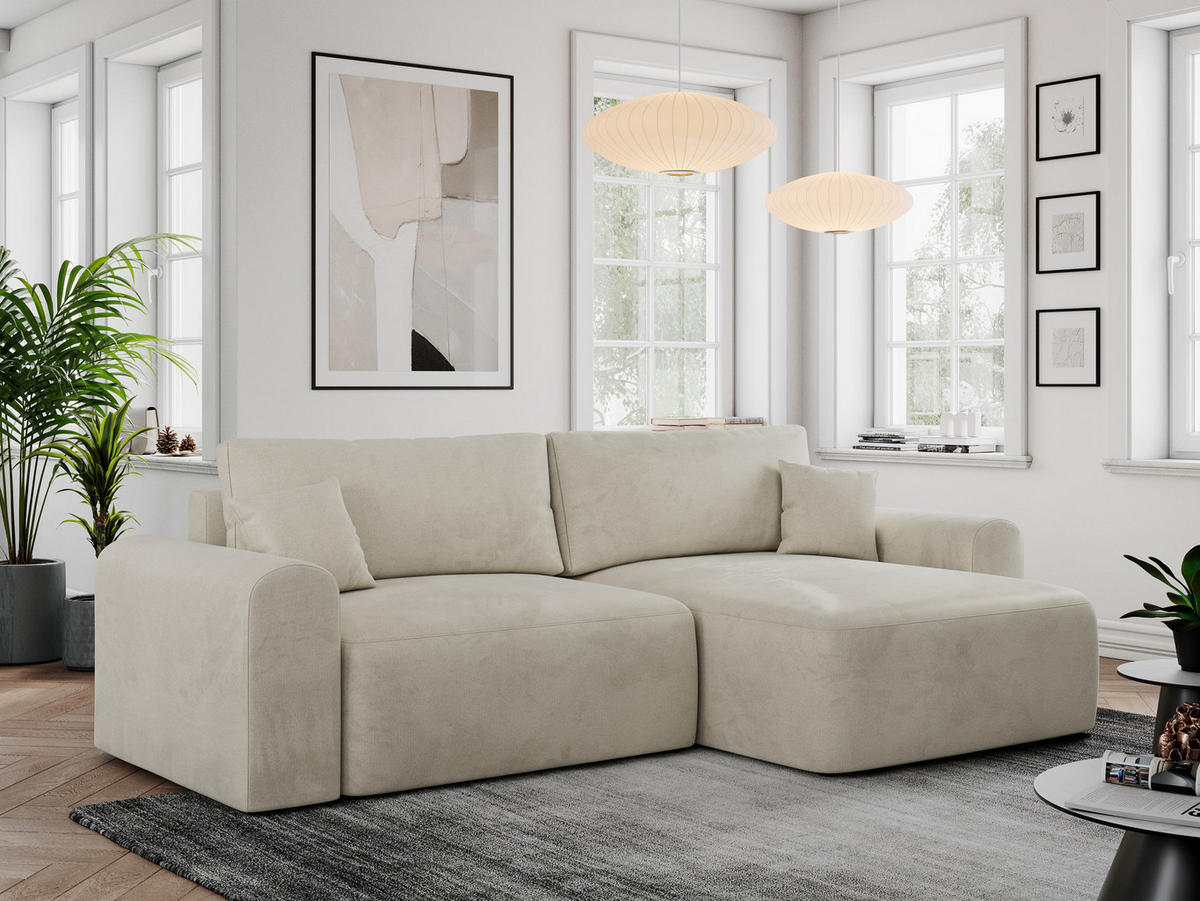 ECKSOFA NELSON Beige Velvet - Beige/Schwarz, Kunststoff/Textil (274/152cm) - MKS