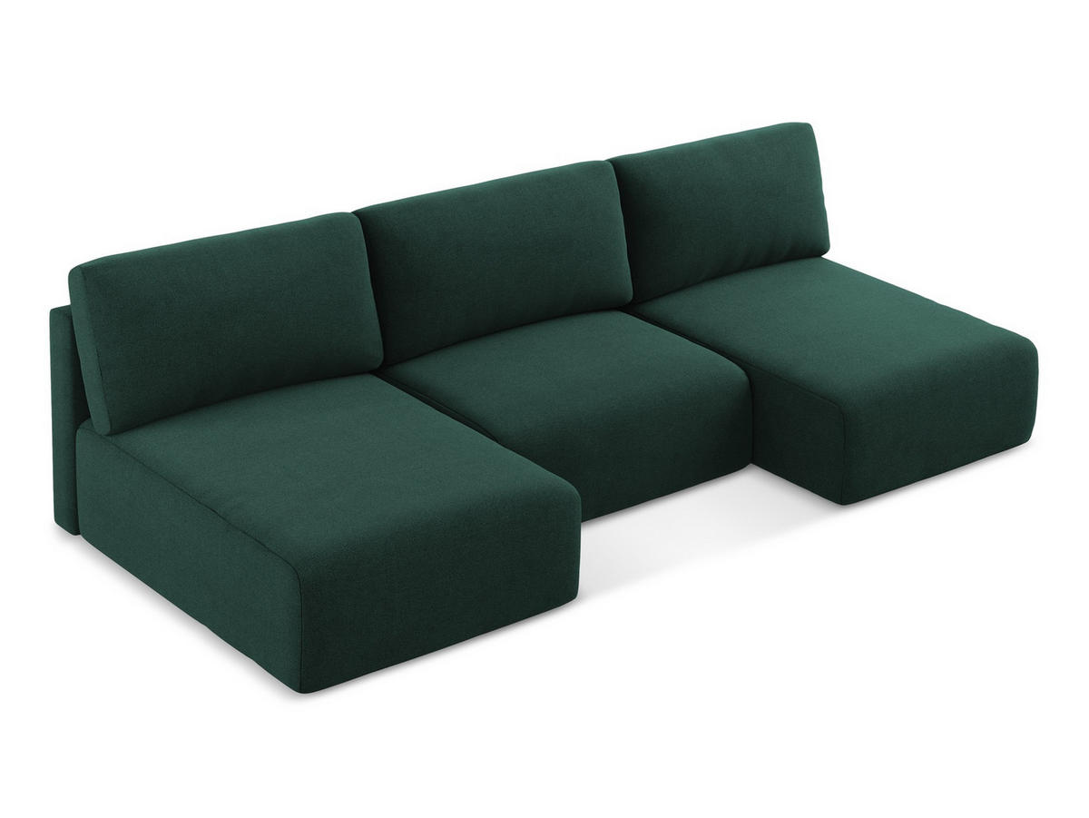 WOHNLANDSCHAFT Strukturstoff Stoff Grün - Dunkelgrün/Schwarz, Kunststoff/Textil (304/79/149cm) - Makamii