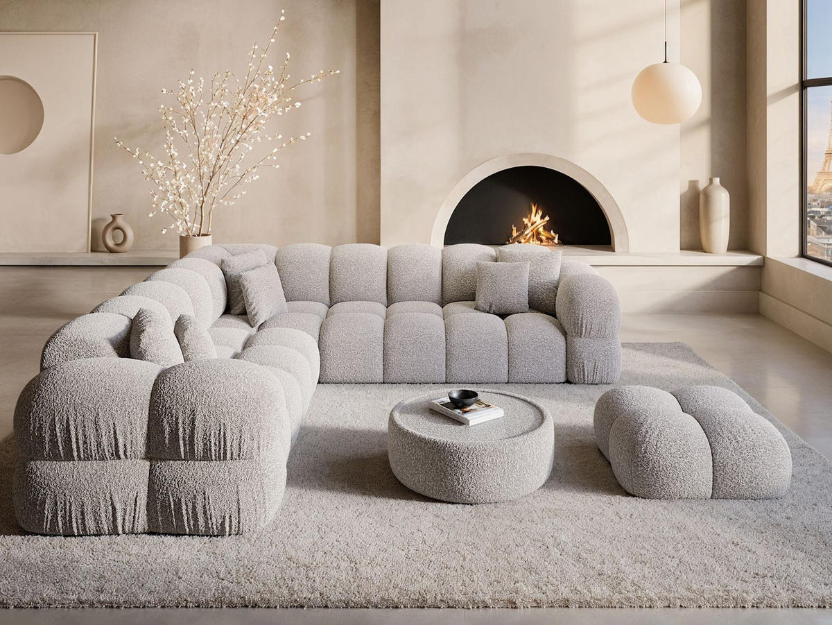 COUCH Monteverde L-Form Pearl Bouclestoff - Perlmutt, Textil (253/253cm)