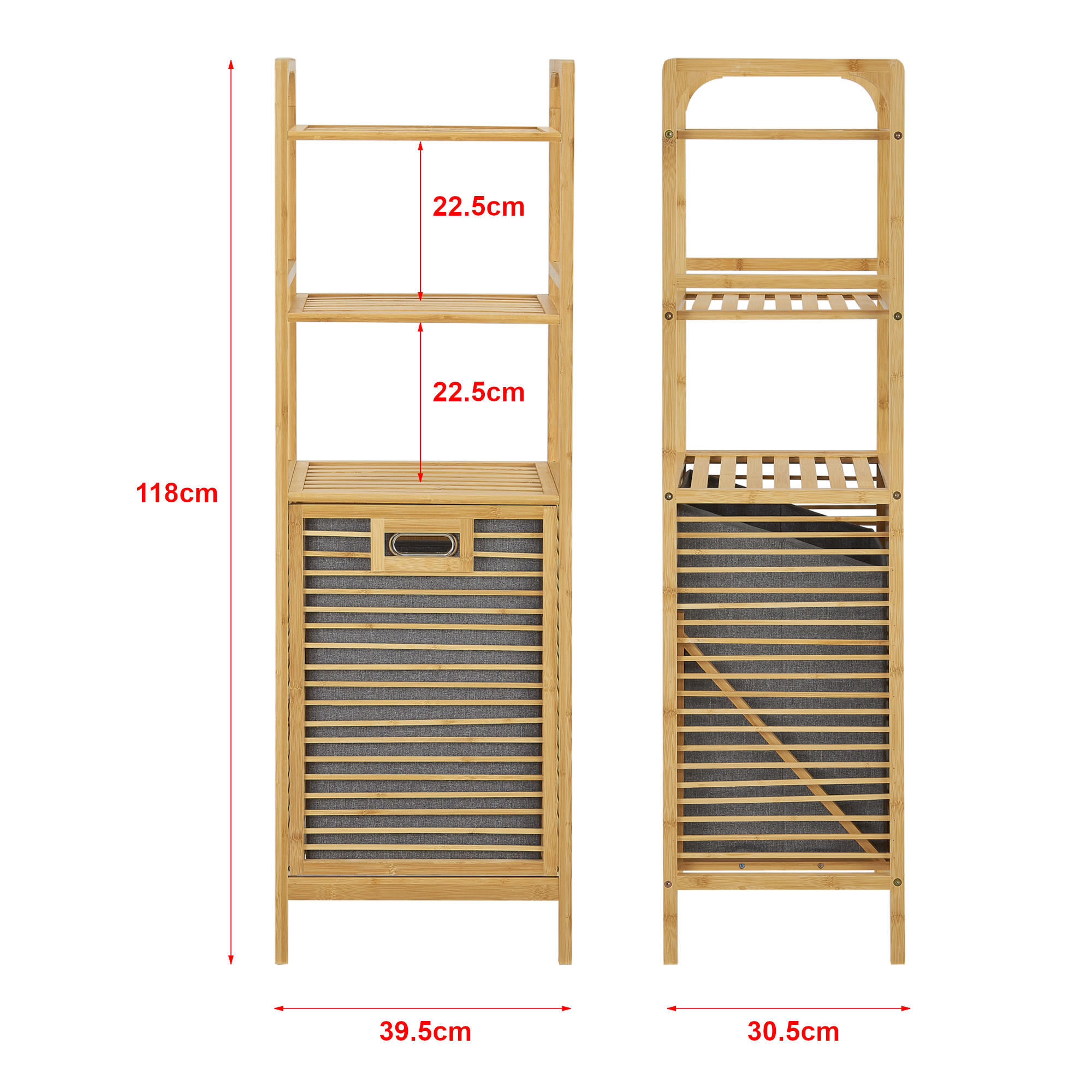 WÄSCHEREGAL Tidaholm - Naturfarben/Grau, Holz/Textil (39.5/118/30.5cm) - [en.casa]