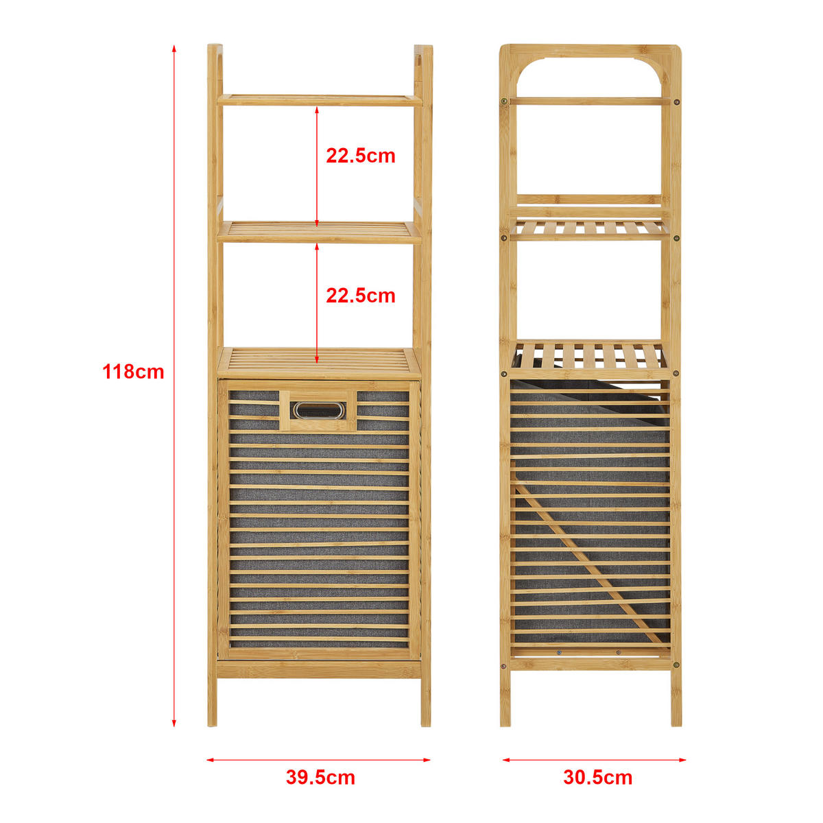 WÄSCHEREGAL Tidaholm - Naturfarben/Grau, Holz/Textil (39.5/118/30.5cm) - [en.casa]