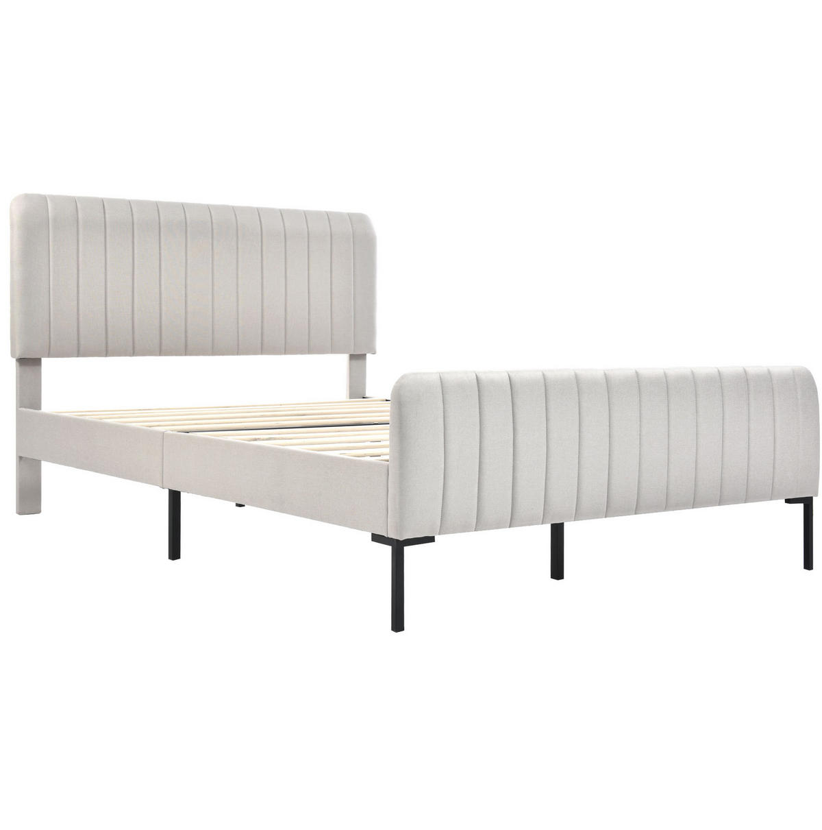 POLSTERBETT 140/200 cm Grau-Beige mit verstellbarem Kopfteil und Lattenrost - Grau, Textil (140/200cm) - OKWISH