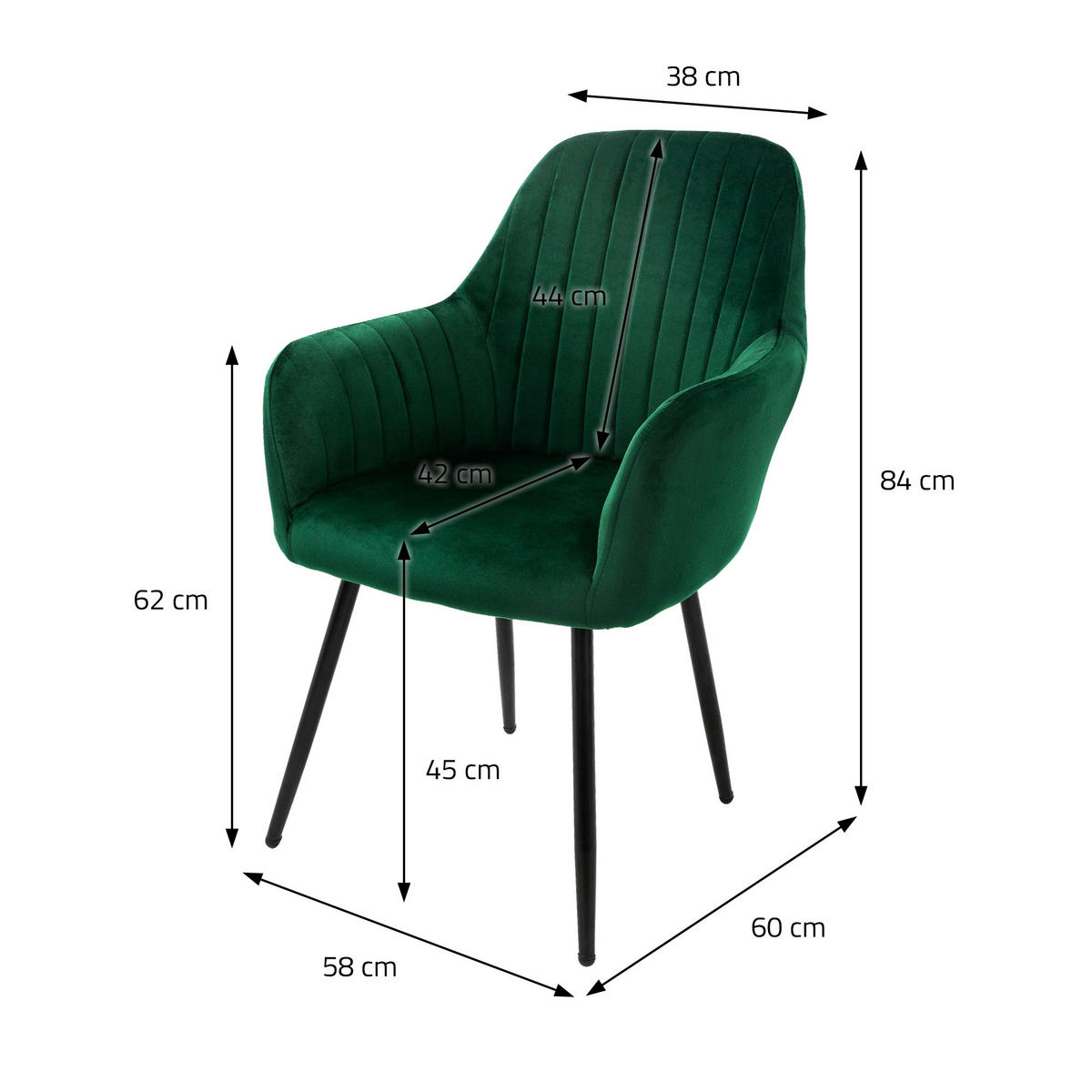 STUHL Samt grün 6er Set - Grün, Metall (60/84/58cm) - ML-DESIGN