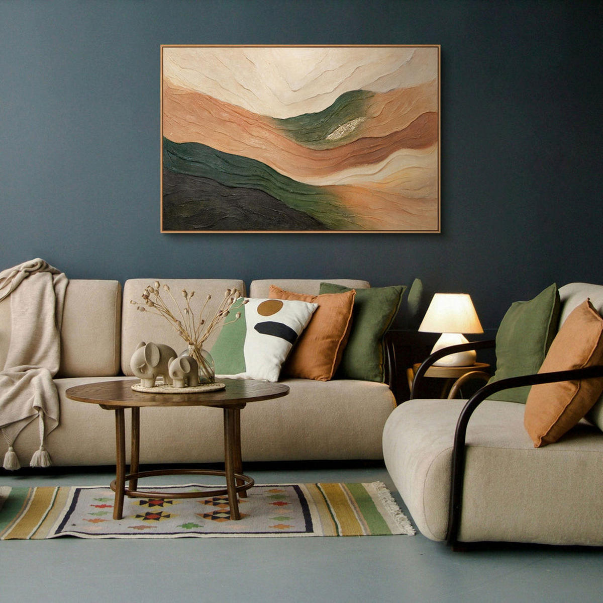 GEMÄLDE Wellen des Horizonts Schattenfugenrahmen Eichefarben 140x100 cm - Eichefarben, Holz (140/100cm) - YS-art gallery