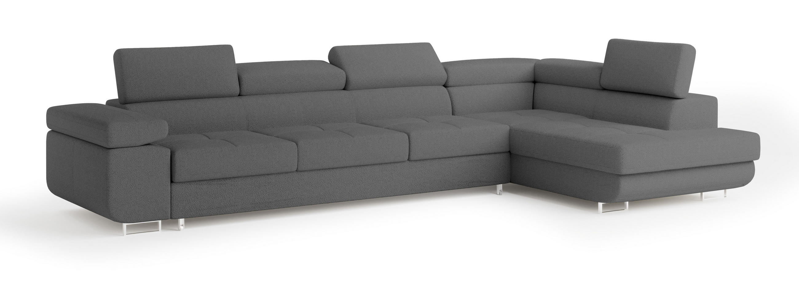 ECKSOFA VICENTE Grau Boucle-Stoff mit Schlaffunktion - Grau, Holz (346/202cm) - MASSENO