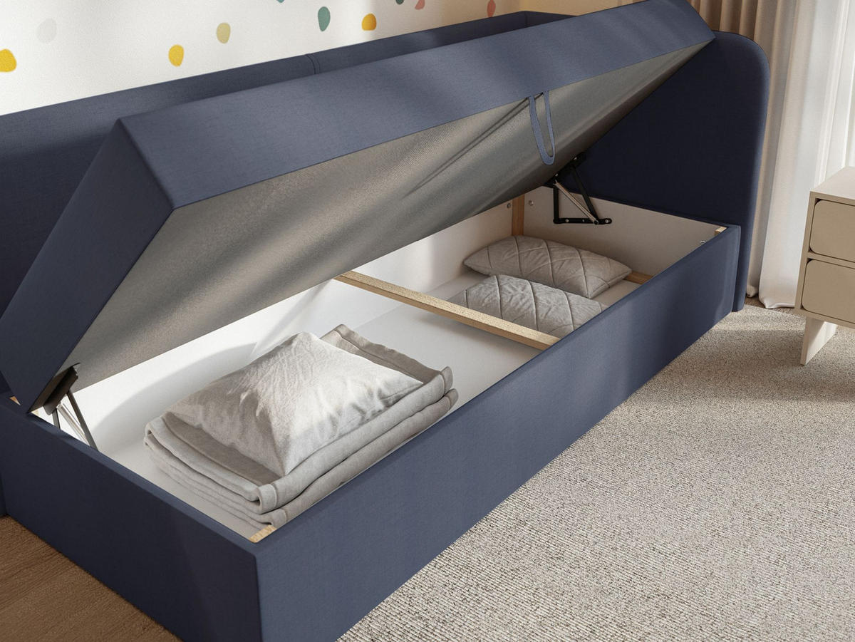 JUGENDBETT Calmmo Dunkelblau mit Chenille-Bezug, Kopfteil rechts - Dunkelblau, Textil (90/200cm) - Selsey