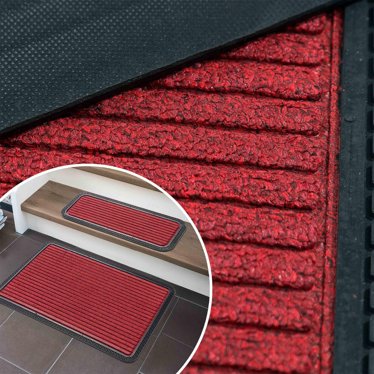 FUSSMATTE AUßEN BORDER STAR 2ER SET - Rot, Textil (25/60cm) - Astra