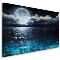 LEINWANDBILD Meer MOND Wolken 40x30cm - Blau/Schwarz, Textil (40/30cm) - Muralo