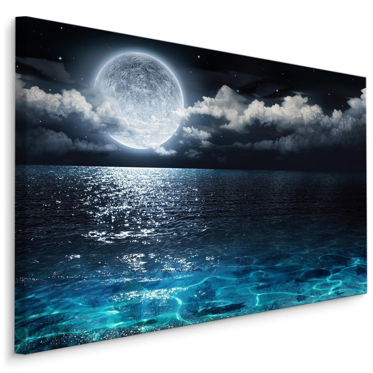 LEINWANDBILD Meer MOND Wolken 40x30cm - Blau/Schwarz, Textil (40/30cm) - Muralo
