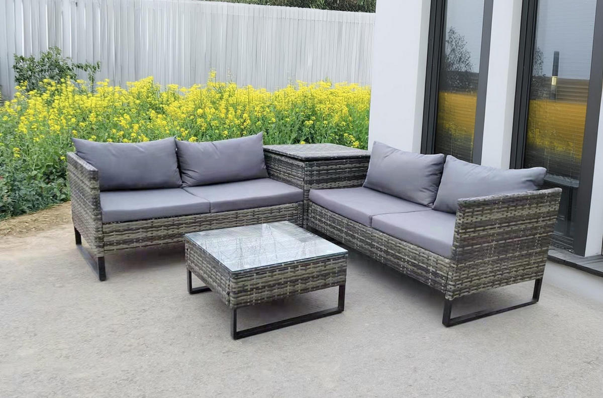 GARTENLOUNGESET Linz Gartenmöbel - Schwarz, Kunststoff - DELUKE