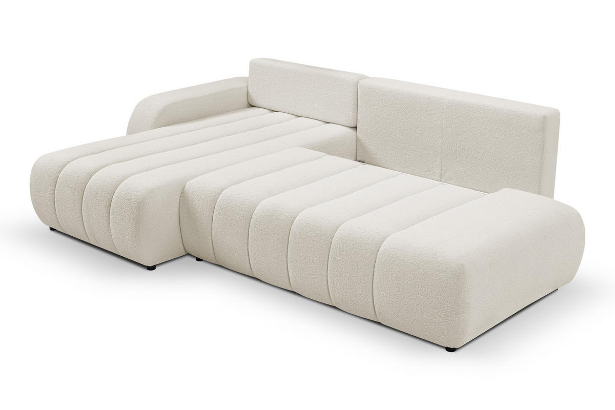ECKSOFA Baloo mit Schlaffunktion und Bettkasten, komfortable Polsterung, Stoffbezug, lose Rückenkissen, freistehend, LINKS, 176x276x88 cm, White - Weiß, Holz/Textil (176/276cm) - DomoHome