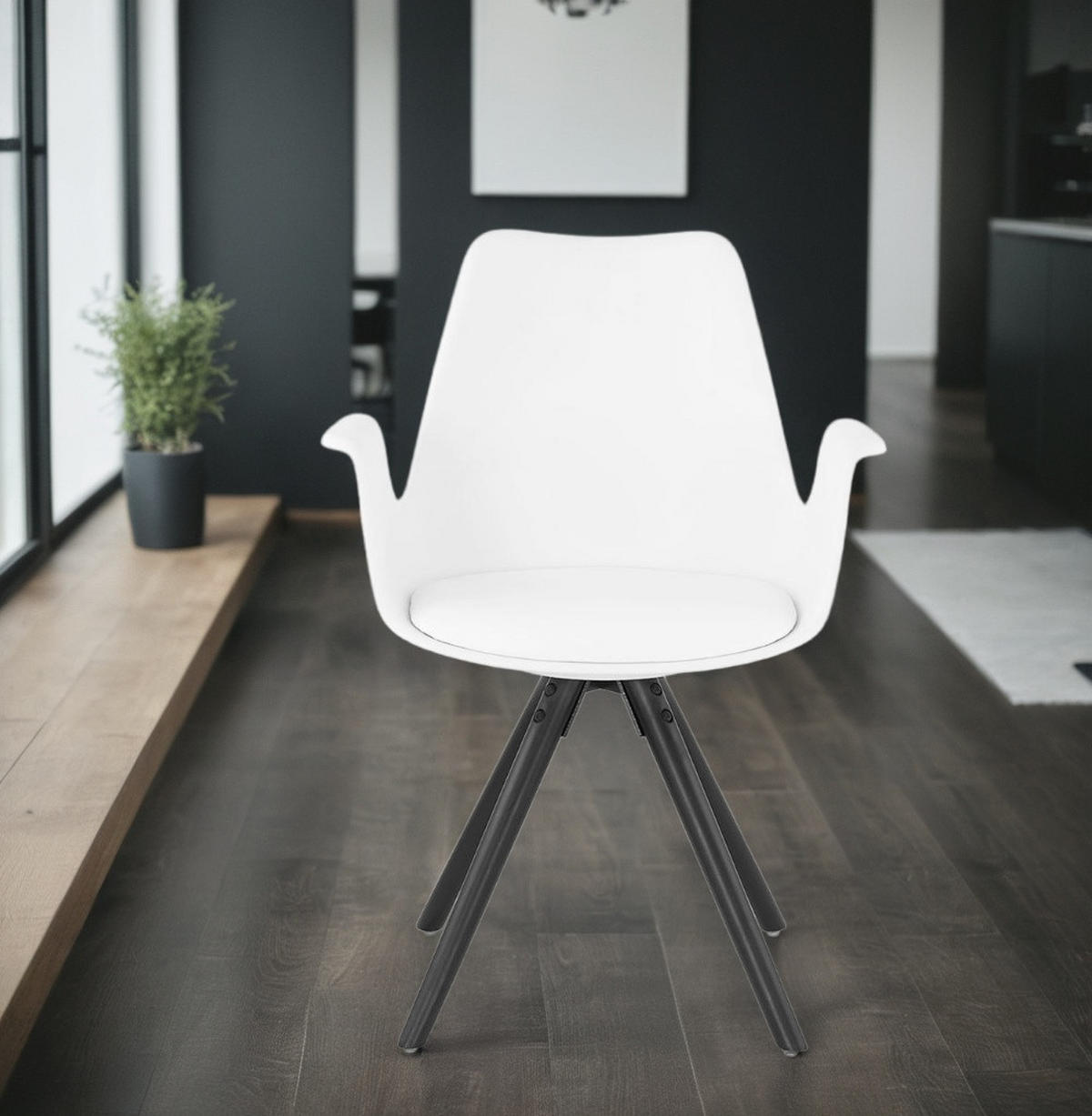 ESSZIMMERSTUHL Kunststoff und Holz im Skandinavischen Stil, Weiß-Schwarz 58,5x50x82 cm - Schwarz/Weiß, Kunststoff/Buchenholz (50/82/59cm) - KADIMA DESIGN