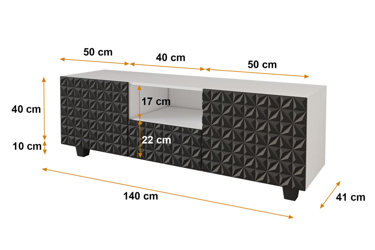 LOWBOARD VIRA-S 140x40x41 cm - Weiß / Schwarz - Schwarz, Holzwerkstoff (140/50/41cm) - ALTDECOR