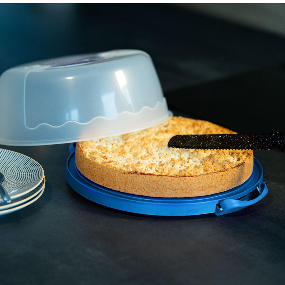 KUCHENTRANSPORTBOX Kuchenbehälter 29.8/28.8/13.2 cm - Blau, Kunststoff (28.8/13.2/29.8cm) - Intirilife