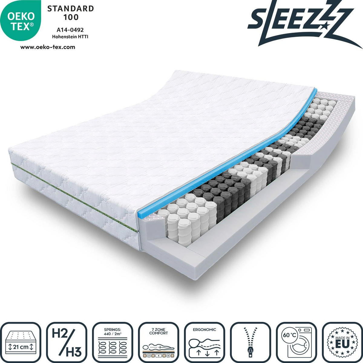 FEDERKERNMATRATZE Smart 140x200 cm - Weiß, Textil (140/200cm) - Sleezzz