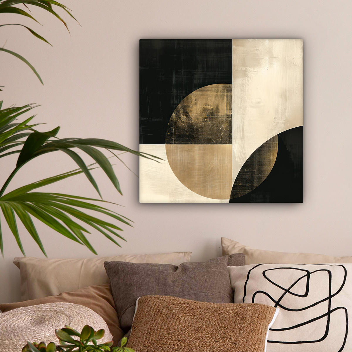 LEINWANDBILD Abstrakt - Geometrische Formen - Schwarz - Gold 50x50 cm - Ecru, Textil (50/50cm) - MuchoWow