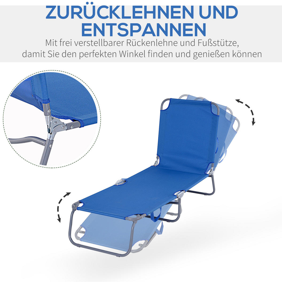 GARTENLIEGE bis 120 kg belastbar für Balkon, Terrasse, Oxford, Blau - Blau, Metall (55/24/187cm) - Outsunny