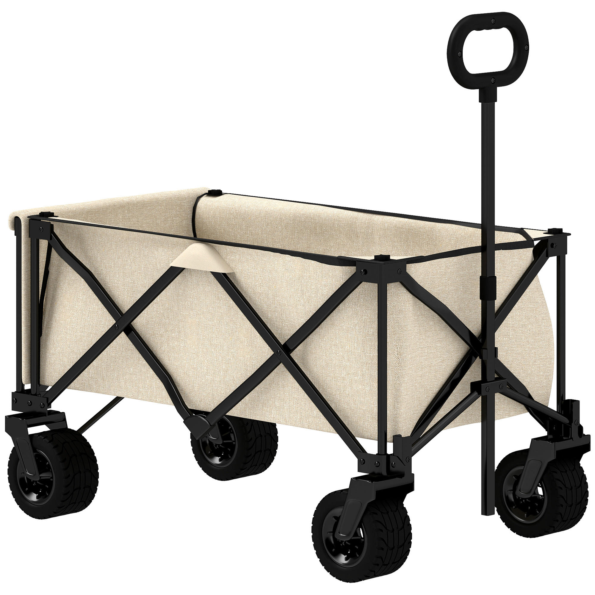 GARTENWAGEN 100 kg belastbar, klappbar Transportwagen mit herausnehmbare Plane - Beige, Metall (48/92/90cm) - Outsunny